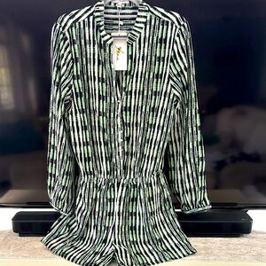 💚 NWT Jenna Romper green black & white Sz L